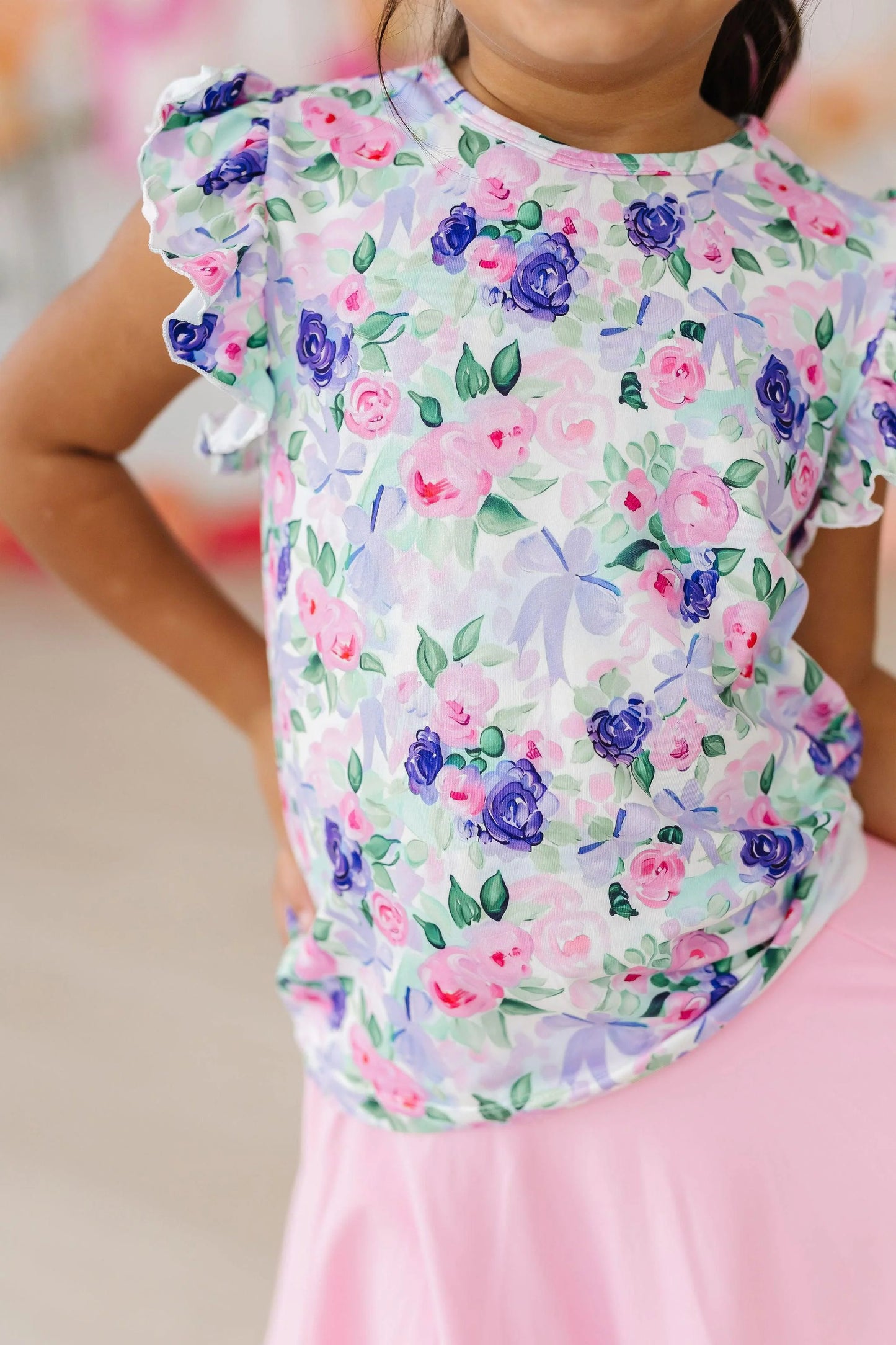 Scrunchy Bells & Ruffle Tee - Lavender Love/Bright Lilac