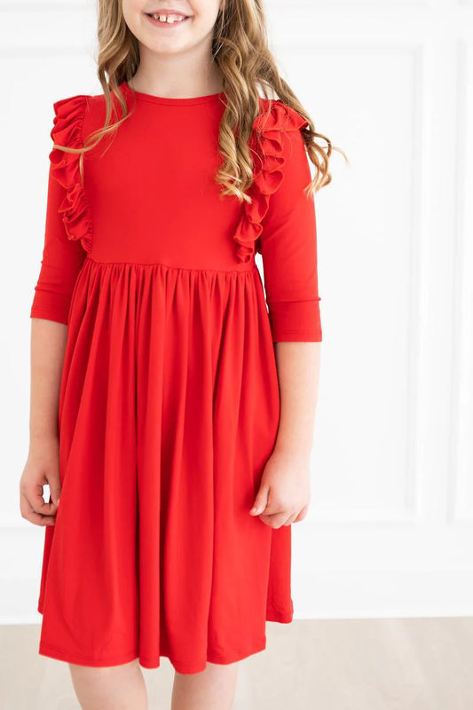 Ruffle Twirl Dress - Red