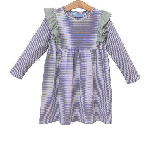 Madison Dress - Dusty Blue Stripe/Sage Green