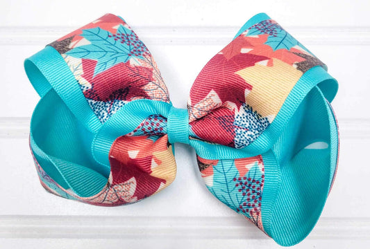 Fall Leaves Bow - Teal
