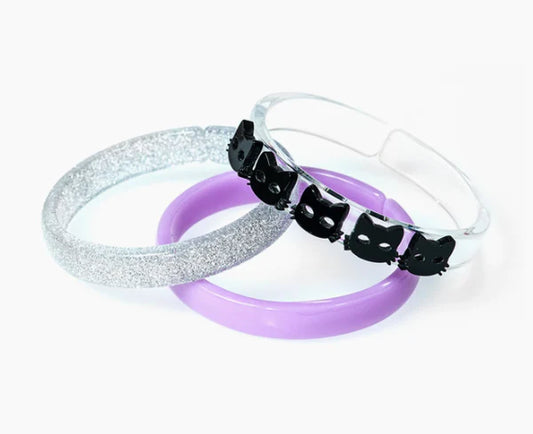 Bangle Set - Multi Black Cat (Silver Glitter + Light Purple)