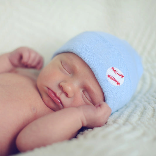 Newborn Hat - Blue with Baseball