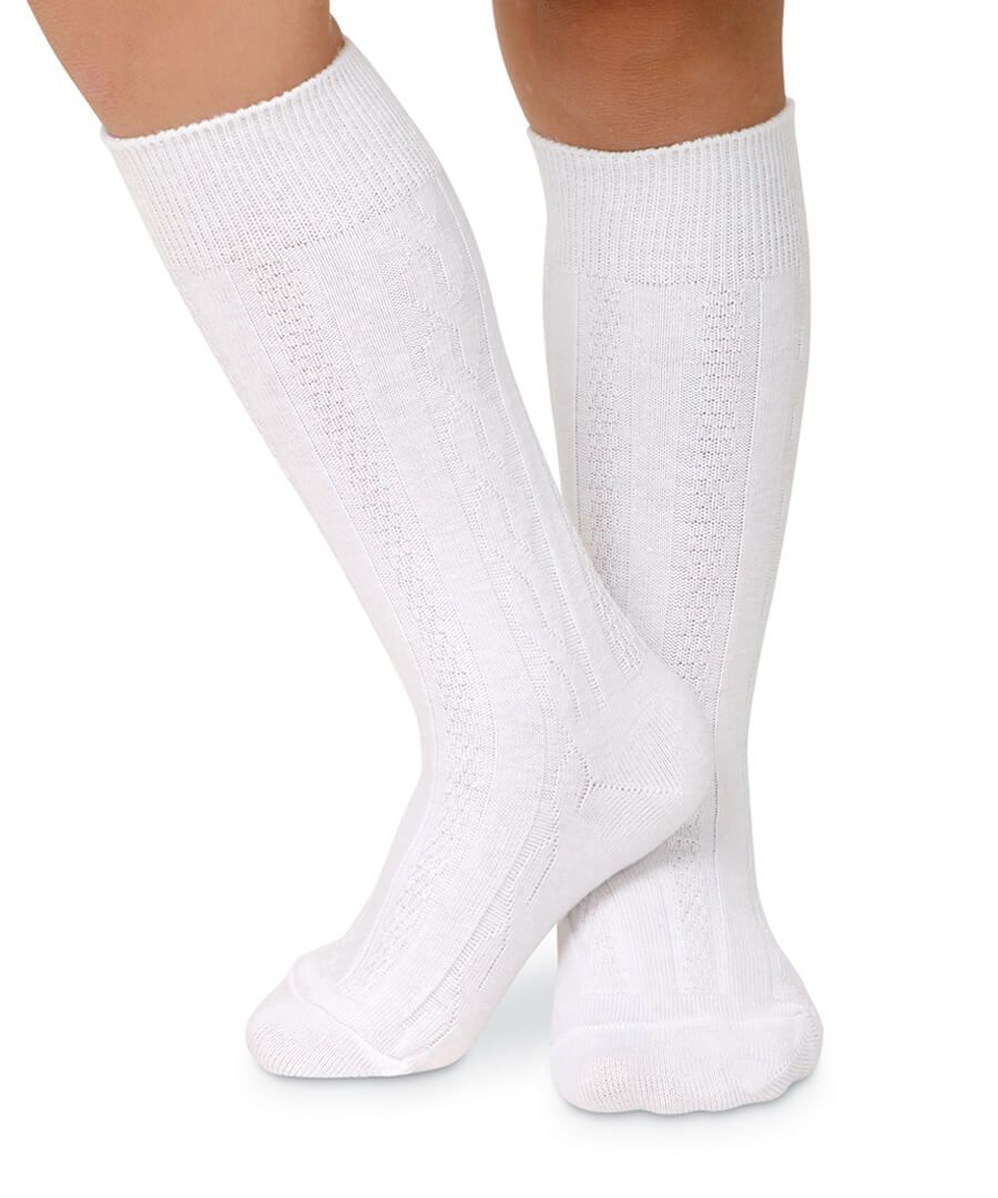 Cable Knee High Socks - White
