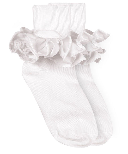Misty Ruffle Lace Turn Cuff Socks - White