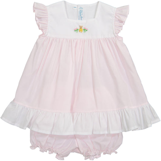 Easter Bunny Fly Sleeve Dress - Pink/White