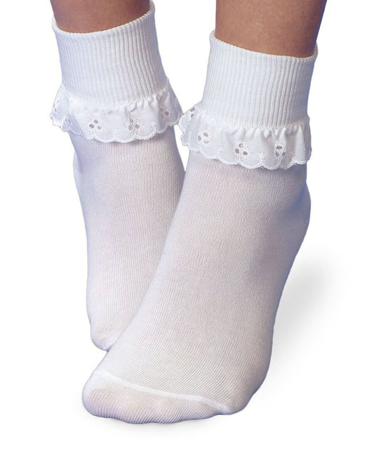 Eyelet Lace Turn Cuff Socks - White