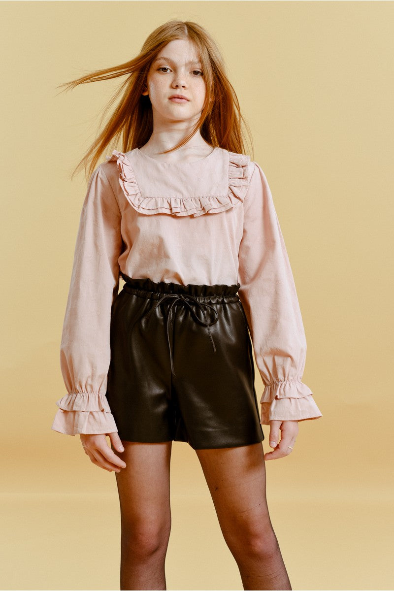 Front Flounce Bib Shirt - Light Pink