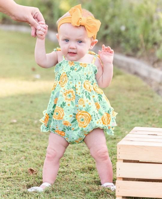 Smocked Bubble Romper - Cottage Flowers