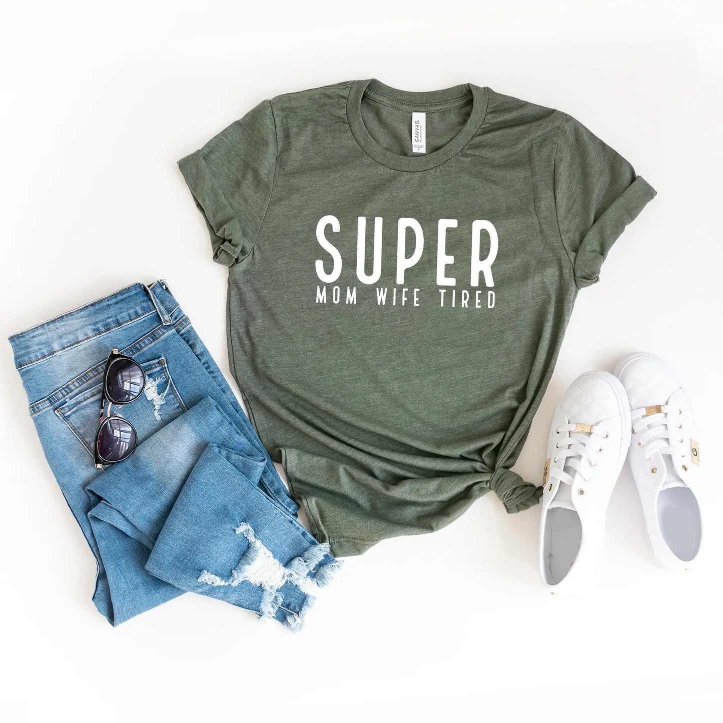 Short Sleeve Graphic Tee - Super Mom Wife Tired