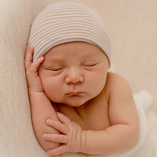 Newborn Hat - Tan & White Striped