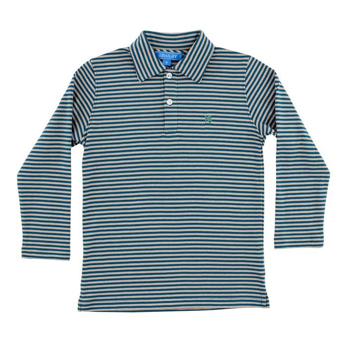 Harry Long Sleeve Polo - Teal/Tan Stripe