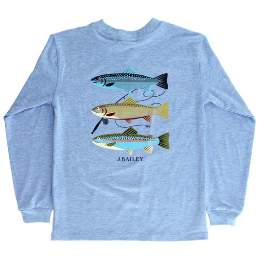 Long Sleeve Logo Tee - Trout on Blue