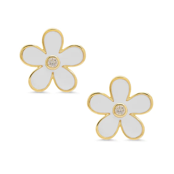 Stud Earrings - White Flower