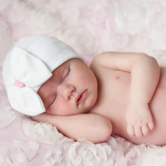 Newborn Hat - Willa White with Bow
