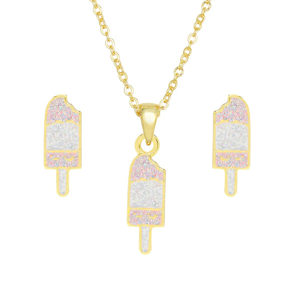 Necklace & Earrings Set - Glitter Ice Cream