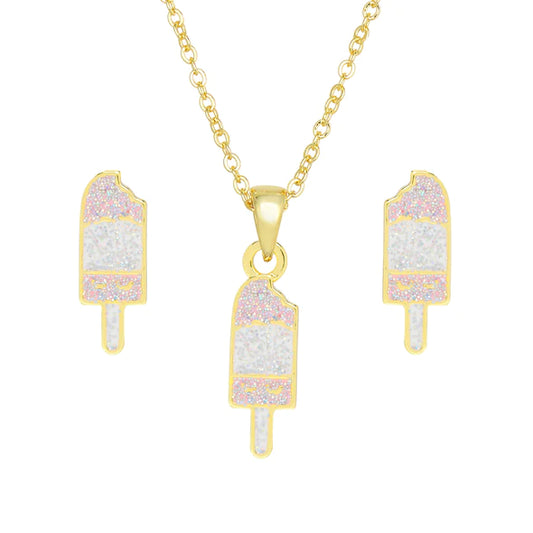 Necklace & Earrings Set - Glitter Ice Cream