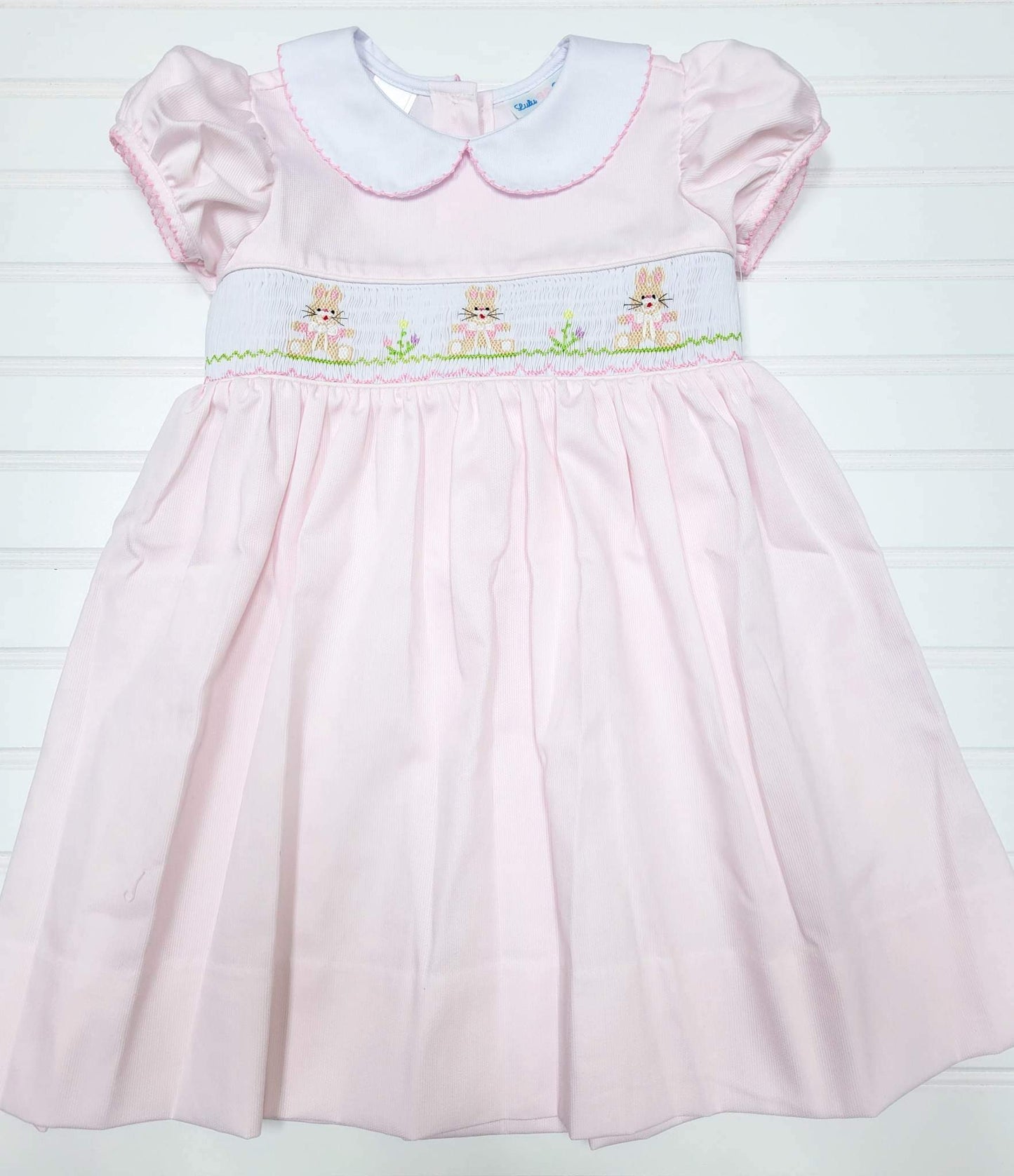 Smocked Waist Dress - Pink w/Bunnies